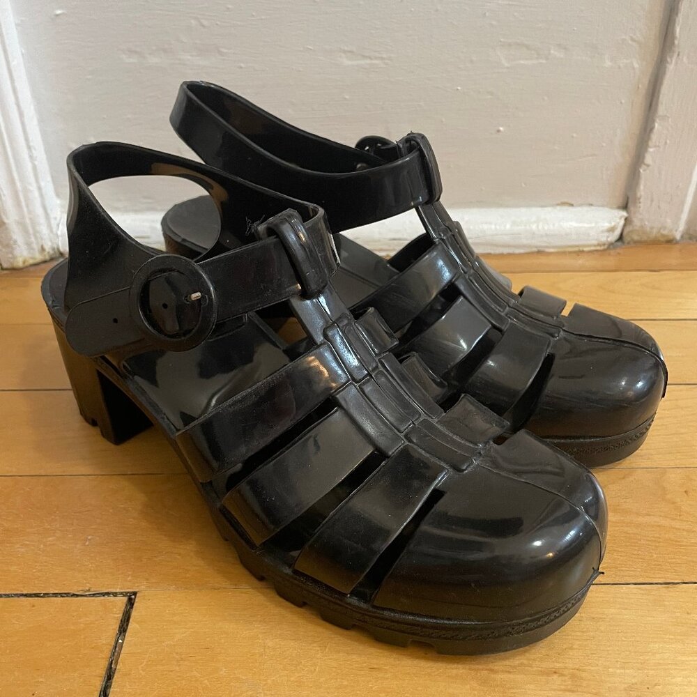 US-Made Black Jelly Sandals